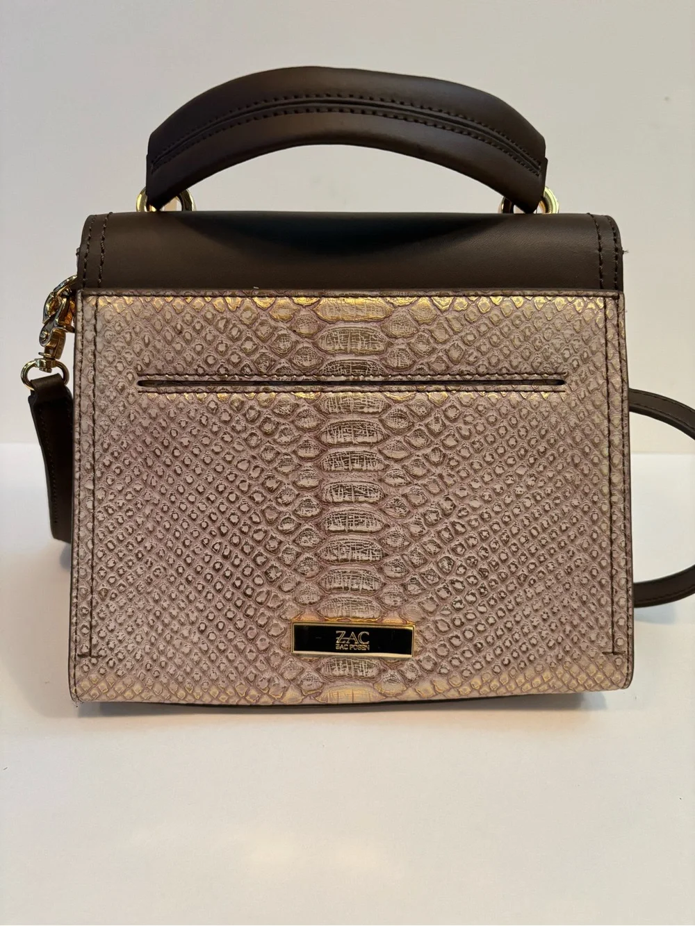 Rare Zac Posen Eartha Top-Handle Mini Crossbody Taupe Olive Brown Gold